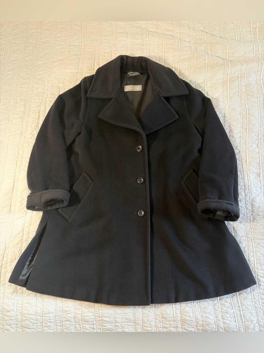 Max Mara Black Wool Slit A-Line Coat Made in Italy Holt Renfrew 10